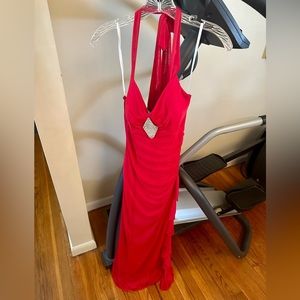 Formal dress red with rhinestones in diamond shape. Excellent condition.